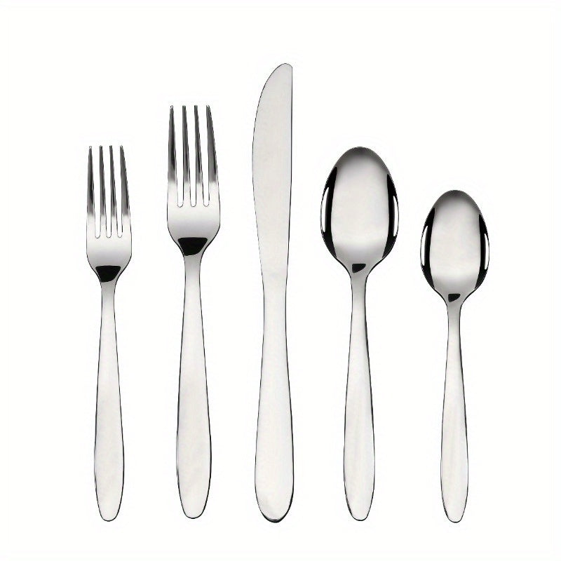Breck 20pcs Stainless Steel Silvery Flatware Set Service for 4 Adults, Dining Essentials, Home Dining, Stylish Utensils, Modern Flatware, Rustresistant Material, Durable Cutlery, Dinnerware Set, Silverware Collection