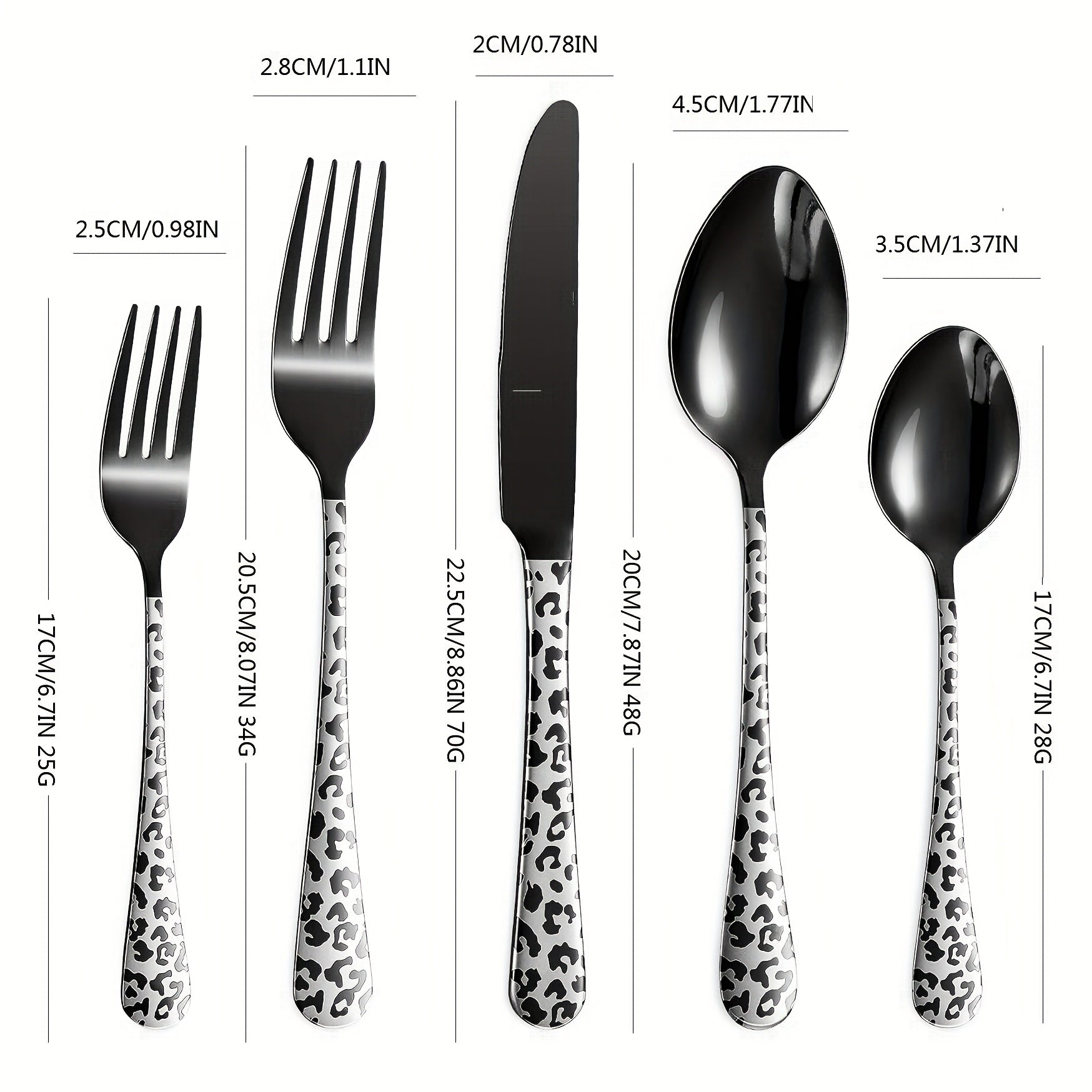 Personalized Black Leopard Print Tableware Set - Stainless Steel Spoon, Fork, Knife - Mirror Polished, Durable, Ideal for Home Kitchen, Holiday Dining | Stylish Cutlery | Durable Utensils, Spoo