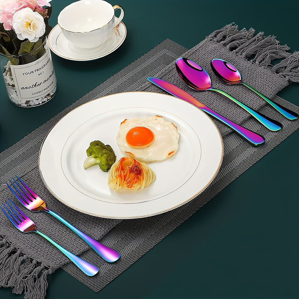 [Rainbow Cutlery Set] 60/30pcs Stainless Steel Cutlery Set | Mirror Polished Flatware Set for 12 People, Dishwasher Safe, Includes Dinner Knives×12, Dinner Spoons×12, Dinner Forks×12, Dessert Spoons×12, Dessert Forks×12 - Ideal for Homes, Restaurants, and