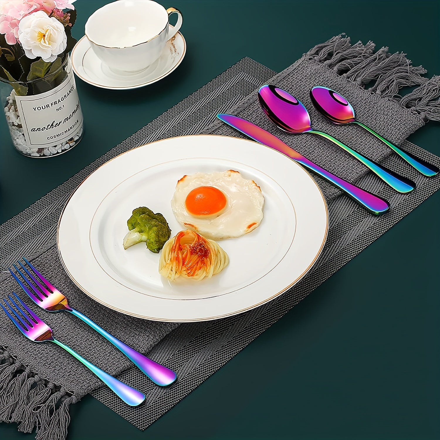 [Rainbow Cutlery Set] 60/30pcs Stainless Steel Cutlery Set | Mirror Polished Flatware Set for 12 People, Dishwasher Safe, Includes Dinner Knives×12, Dinner Spoons×12, Dinner Forks×12, Dessert Spoons×12, Dessert Forks×12 - Ideal for Homes, Restaurants, and