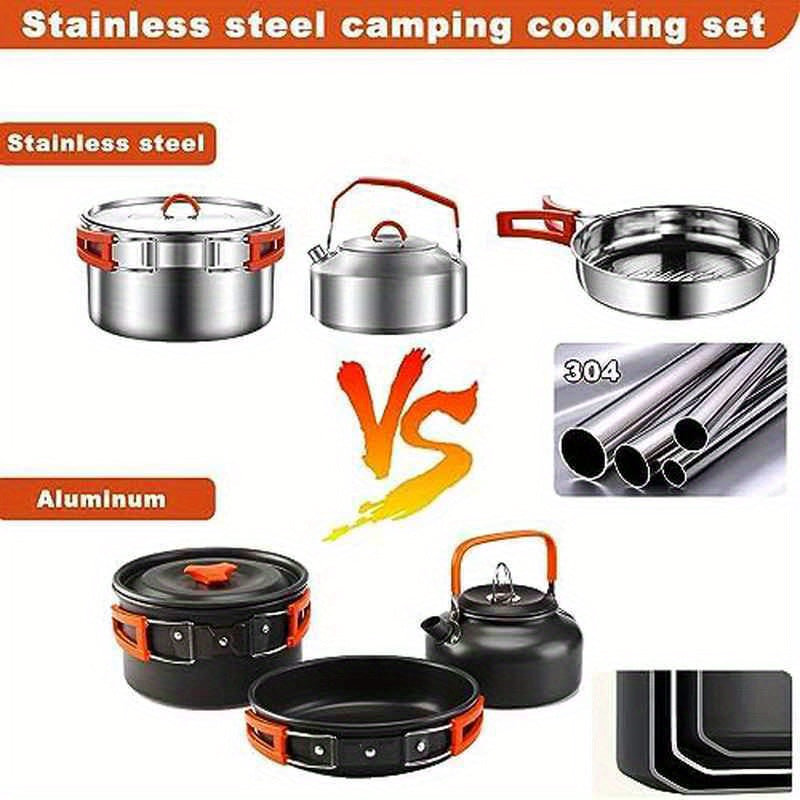 304 Stainless Steel Camping Cookware Set for 2 People - Complete Mess Kit with Pots, Pans, Kettle, Plates, Forks, Knives & Spoons | Lightweight & Durable Outdoor Cookware with Sturdy Carry Bag | Rust-Resistant, Even Heat Distribution for Camping, Picnic,