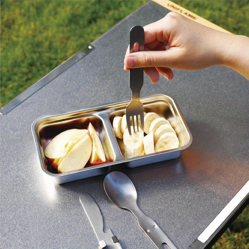 3pcs Stainless Steel Camping Utensil Set with Knife & Bottle Opener - Heavy-Duty Compact Flatware, Detachable & Lightweight (6.3 Inch) - Portable Outdoor Cutlery with Ergonomic Grip, Dishwasher Safe - Ideal for Camping, Hiking, Travel, Emergency Kits -