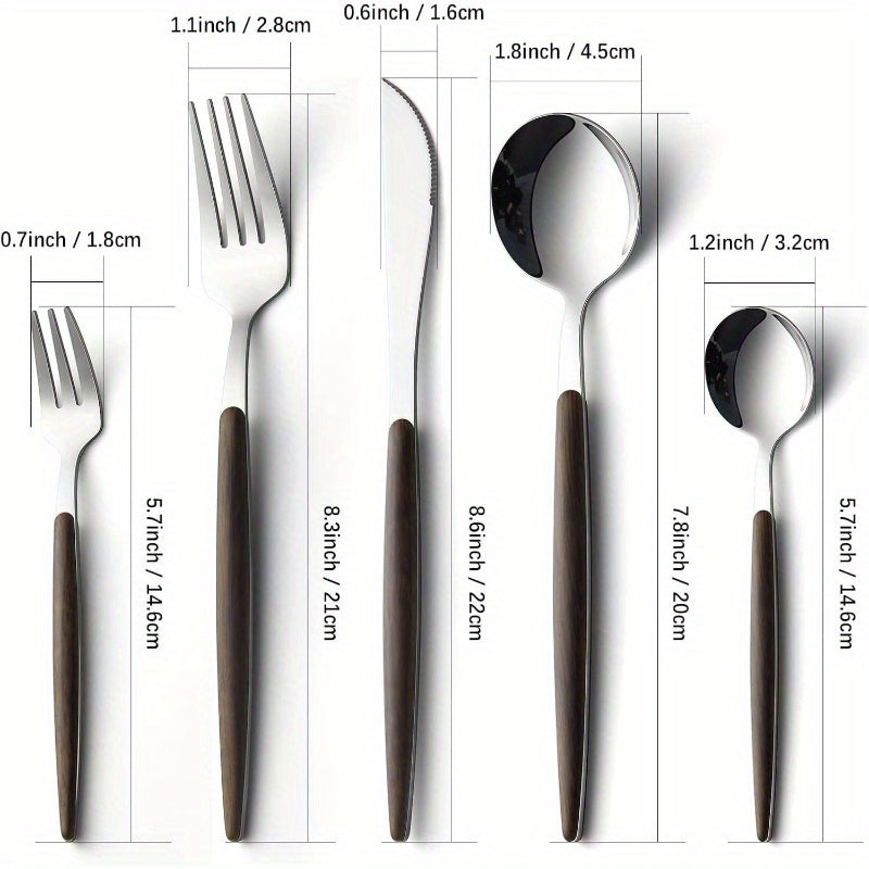 Silverware Set, 20pcs Brown Silicone Handle Stainless Steel Flatware Set, Service 4, Cutlery Set Home Kitchen and Restaurant, Mirror Polished, Kitchen Utensils, Dining Essentials, Elegant Cutlery, Stylish Flatware, Highquality Silverware, Premium