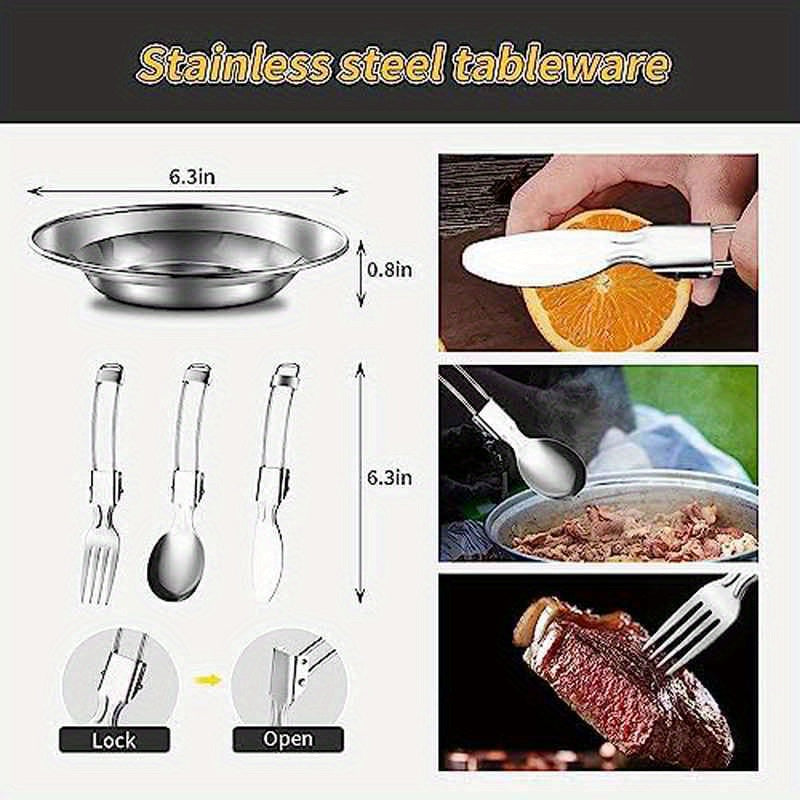 304 Stainless Steel Camping Cookware Set for 2 People - Complete Mess Kit with Pots, Pans, Kettle, Plates, Forks, Knives & Spoons | Lightweight & Durable Outdoor Cookware with Sturdy Carry Bag | Rust-Resistant, Even Heat Distribution for Camping, Picnic,