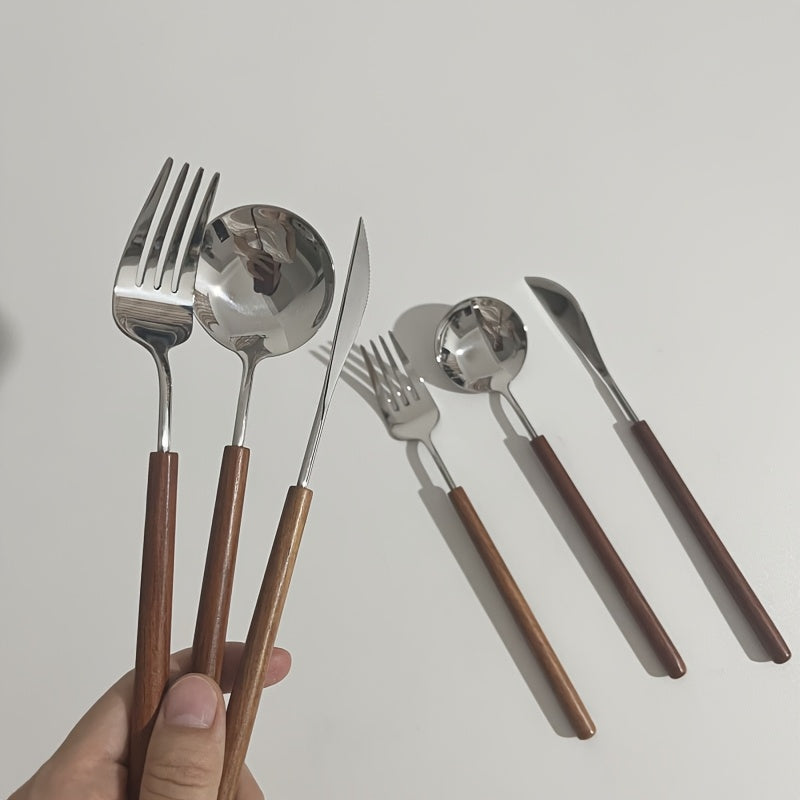 6pcs, Japanese-style 304 stainless steel Western cutlery, high-quality knife, fork, and spoon set, suitable for home, festive parties, and hotels