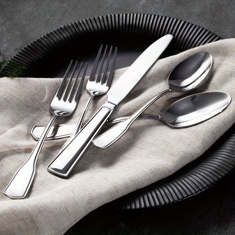 20pcs Stainless Steel Silverware Set, 1810 Mirror Finish Flatware Cutlery, Dishwasher Safe, Varnished Tableware for Home & Restaurant Use, Includes Forks, Knives, Spoons, and Chopsticks, Restaurant Tableware | Elegant Tableware | Durable Cutlery