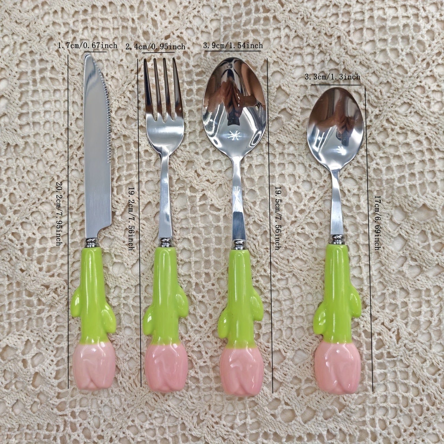 24pcs Unique Ceramic Handle Steak Knife, Dessert Spoon, Fork, and Spoon Tableware Set - Creative Kitchen Tools and Accessories Including Knife, Fork, and Spoon - Very Cute, Suitable for Daily Family Dining, Birthday Parties, and Festival Parties