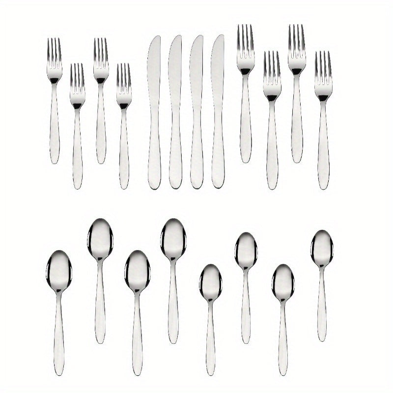 Breck 20pcs Stainless Steel Silvery Flatware Set Service for 4 Adults, Dining Essentials, Home Dining, Stylish Utensils, Modern Flatware, Rustresistant Material, Durable Cutlery, Dinnerware Set, Silverware Collection