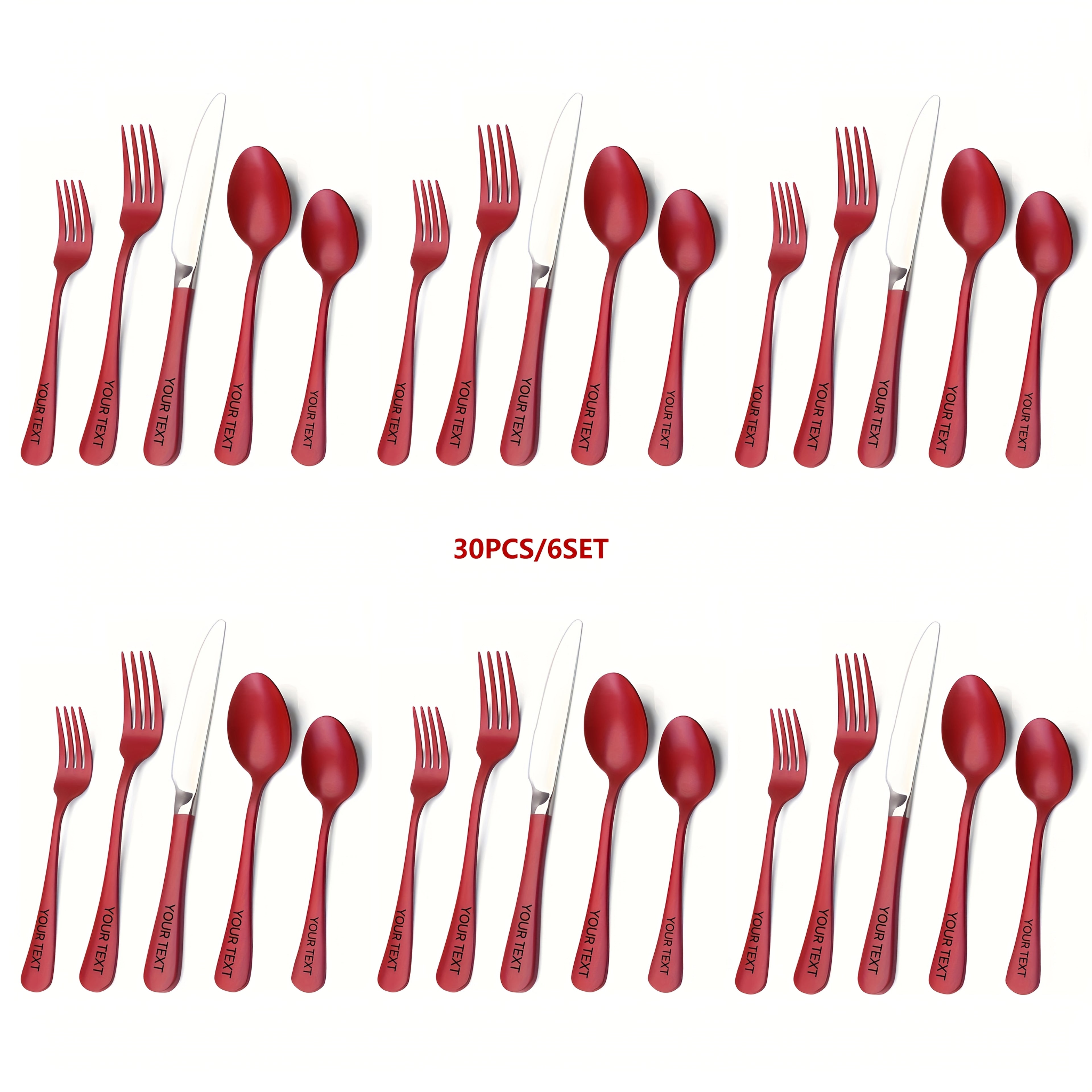 Personalized Set of 5/20/30/40pcs of Red Stainless Steel Cutlery, Suitable for Kitchen And Dining, Featuring Mirror-Polished Knives And Safe for Dishwasher Use.