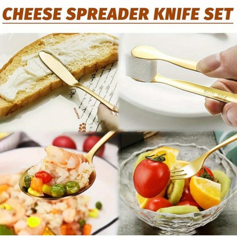 Stainless Steel Knife, Fork, And Spoon Set, Cheese And Butter Spreading Knife Set, With Cutting Board, Fork, Spoon, Cutlery, Toothpicks, And Flags, Suitable For Outdoor Gatherings And Pastry Making