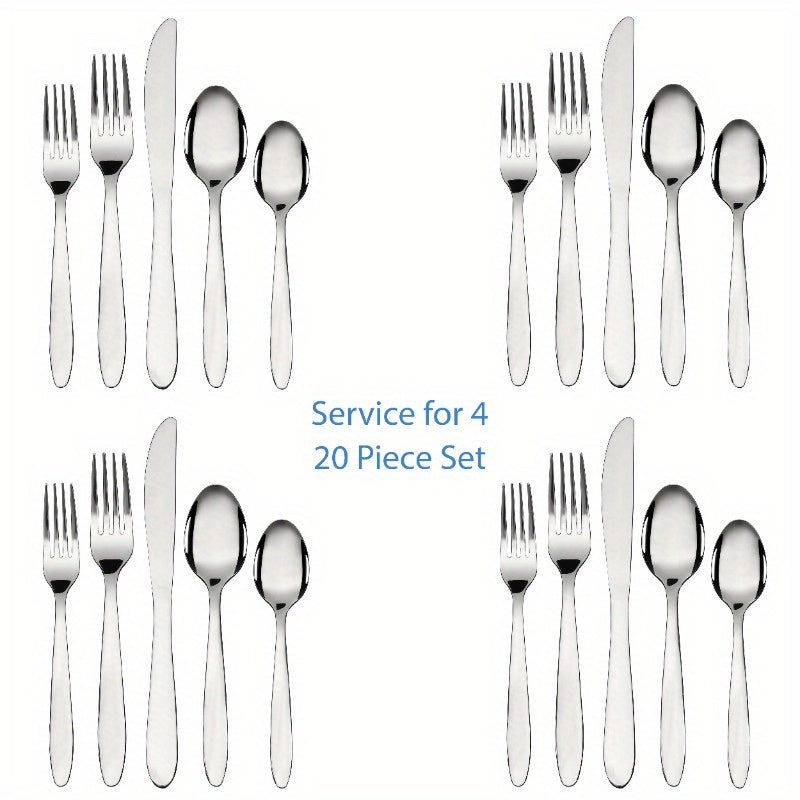 Breck 20pcs Stainless Steel Silvery Flatware Set Service for 4 Adults, Dining Essentials, Home Dining, Stylish Utensils, Modern Flatware, Rustresistant Material, Durable Cutlery, Dinnerware Set, Silverware Collection