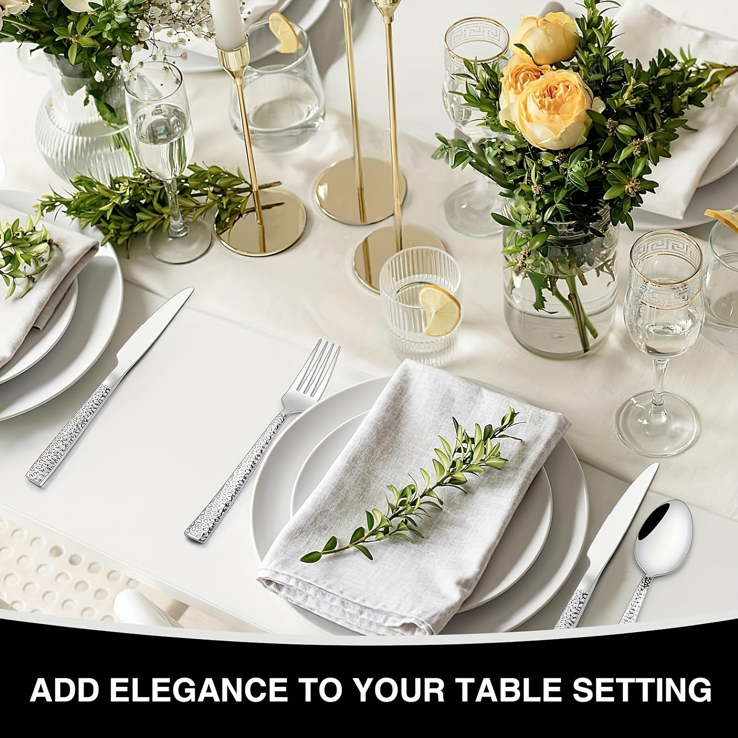 Hammered Silverware Set, 40- Stainless Square Flatware Set for 8- Grade Tableware Cutlery Set, Utensil Sets for Home Restaurant, Mirror Finish, Dishwasher Safe, Cutlery Sets for Dining, Cutlery Sets for Dining Table, Cutlery, Kitchen Utensils, Dining