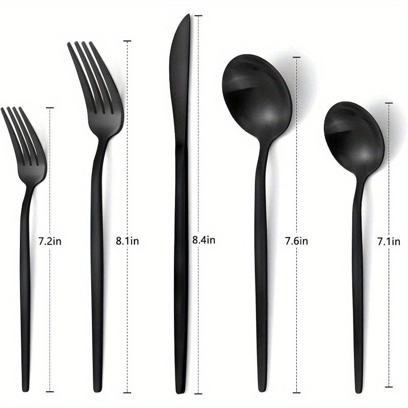 Matte Black Silverware Set, 40 - Piece Stainless Steel Flatware Set, Satin Finish tableware Cutlery Set, Service 8, Home and Restaurant, Dishwasher Safe, Cutlery Set, Formal Dining, Restaurant Supplies, Contemporary Tableware, Modern Silverware,