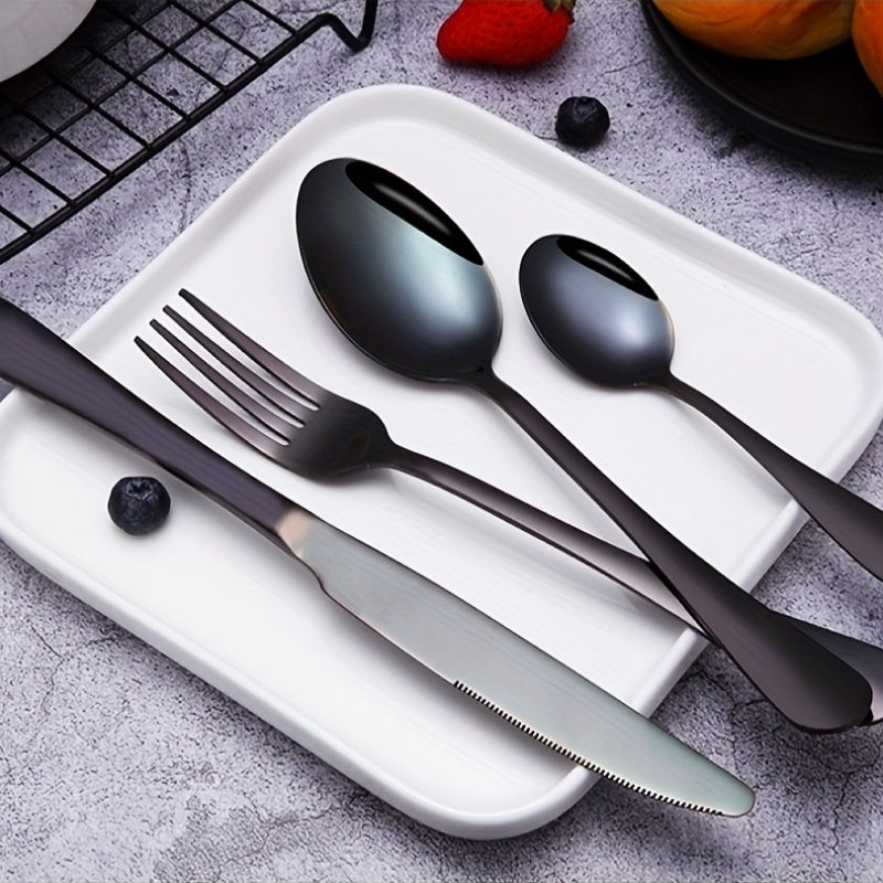 32pcs Summer Outdoor Portable Stainless Steel Outdoor Tableware Set, Includes Knife, Fork, Spoon, Straw and Cleaning Brush, Large Portable Bag. Reusable, Lightweight and Convenient, Suitable for Outdoor Picnics, Camping Gatherings, Travel, Gifts for Peopl