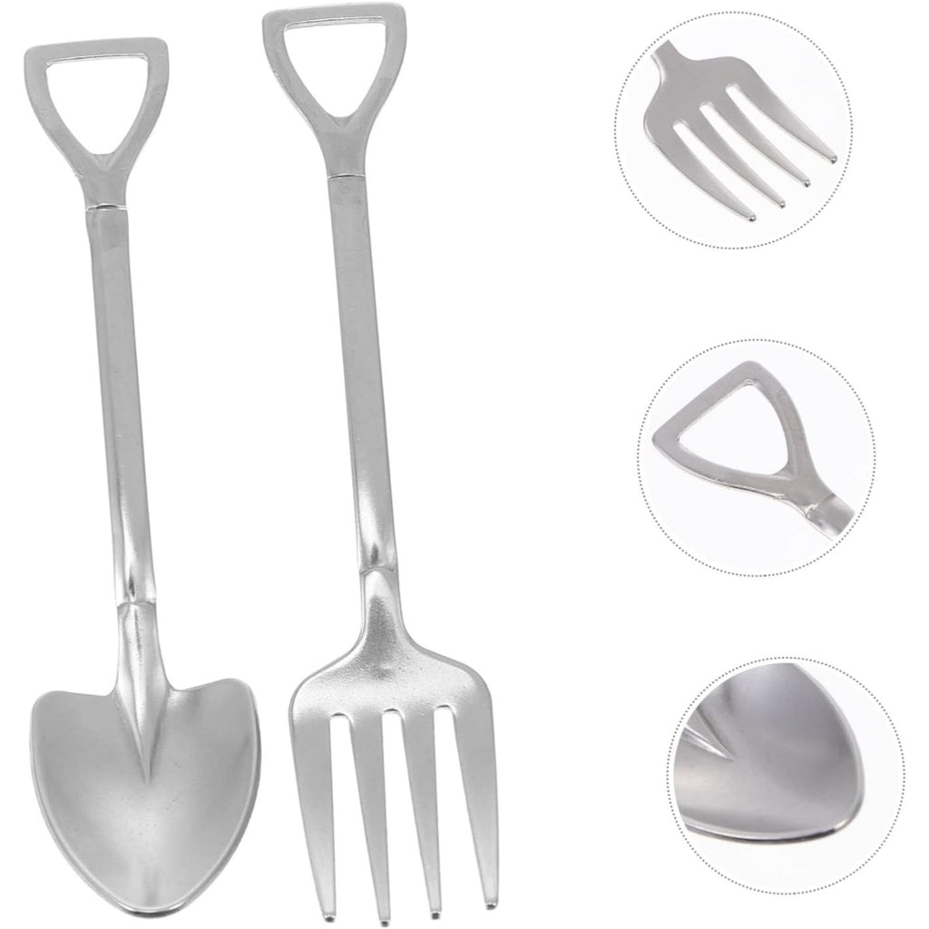 Elegant 4pc Stainless Steel Forks and Spoons Shovel Design Silverware Set Multipurpose Cutlery Home Decor