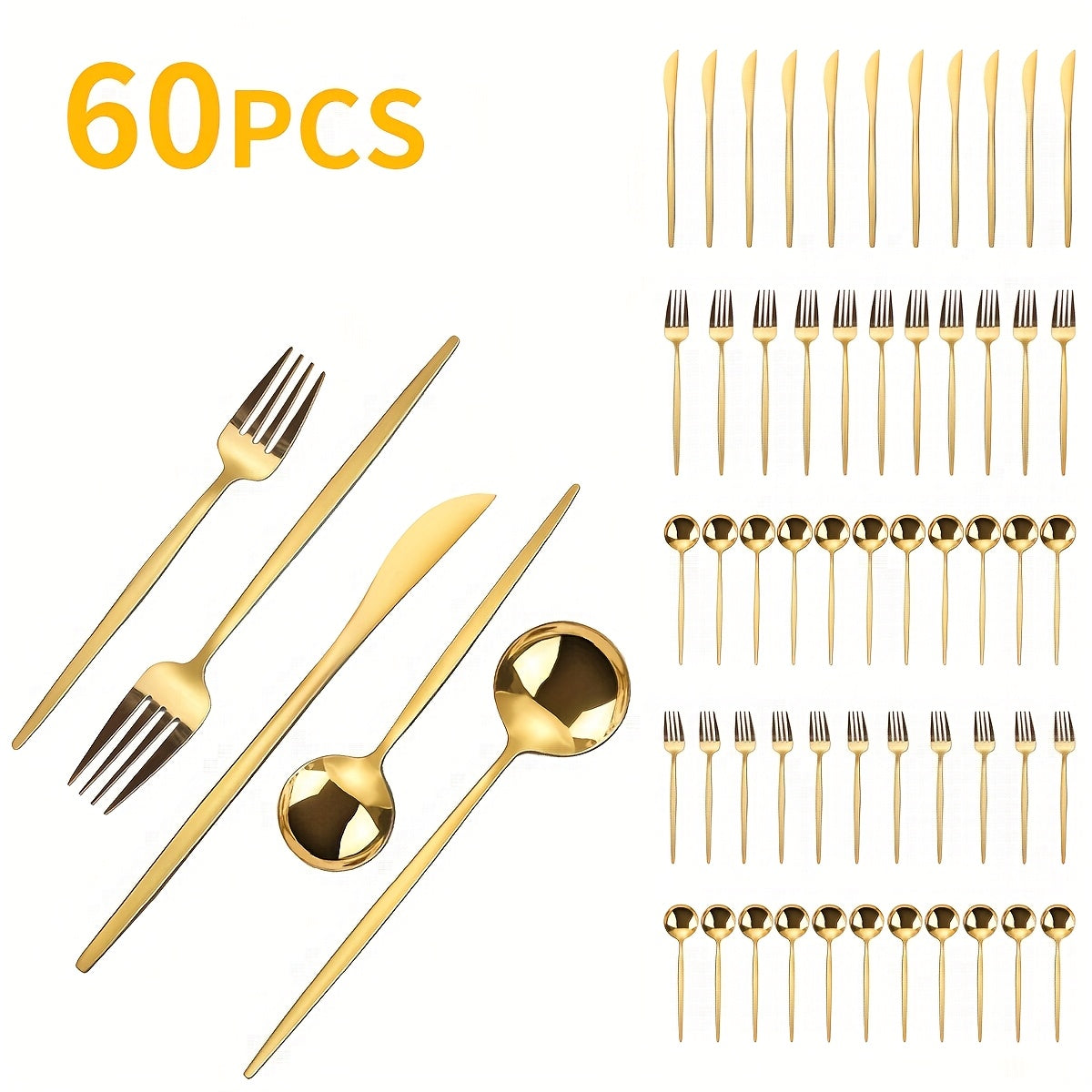 60pcs Luxury Black Stainless Steel Cutlery Set, 12 People Family Hotel Knives Forks Spoons Set With Gift Box, Including Dinner Knives, Dinner Spoons, Dinner Forks, Dessert Spoons, Dessert Forks, Perfect For Banquets, Parties, Restaurants