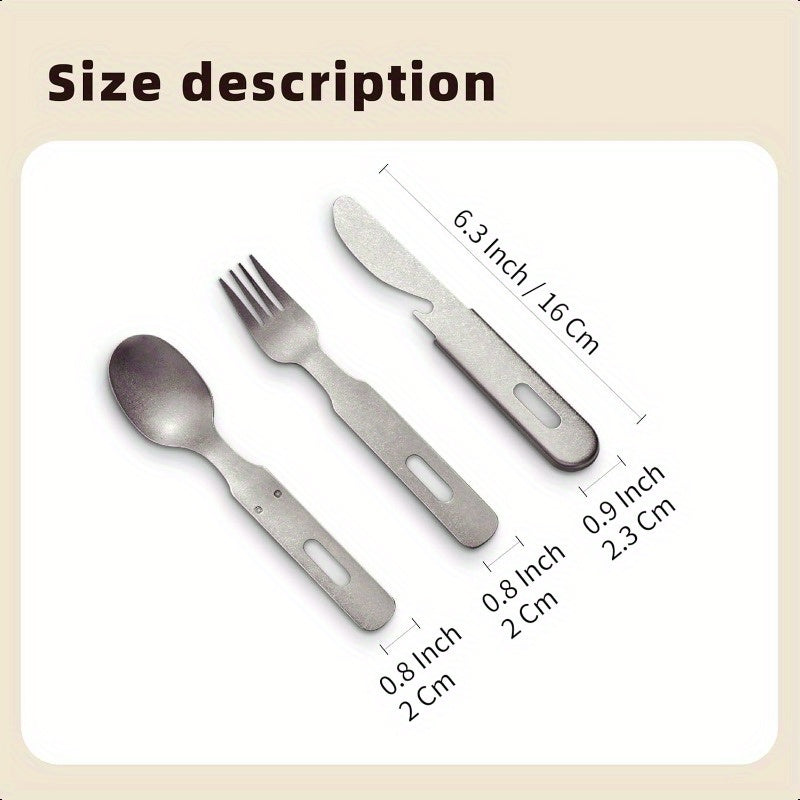 3pcs Stainless Steel Camping Utensil Set with Knife & Bottle Opener - Heavy-Duty Compact Flatware, Detachable & Lightweight (6.3 Inch) - Portable Outdoor Cutlery with Ergonomic Grip, Dishwasher Safe - Ideal for Camping, Hiking, Travel, Emergency Kits -