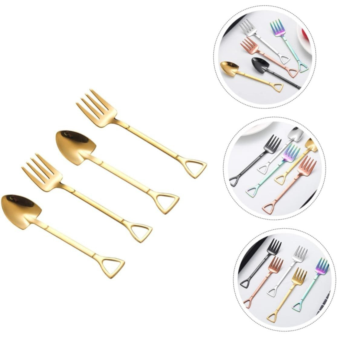 Elegant 4pc Stainless Steel Forks and Spoons Shovel Design Silverware Set Multipurpose Cutlery Home Decor