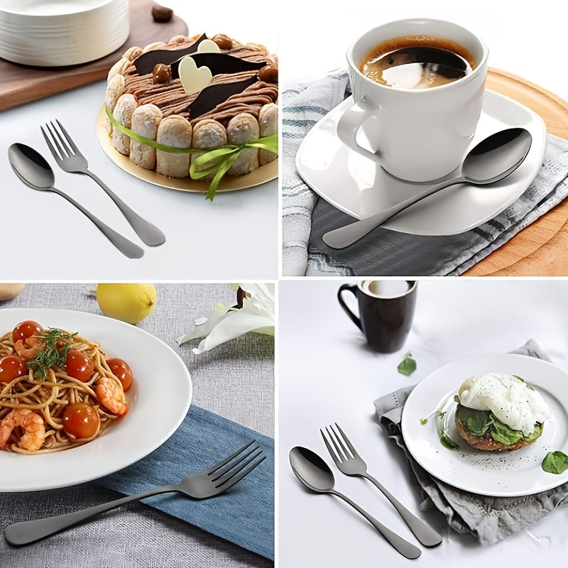 Black 24pcs Set, Stainless Steel Cutlery Set with Mirror Finish, Includes Knife, Spoon, and Fork, Perfect for Weddings, Valentine's Day, and New Year Gifts