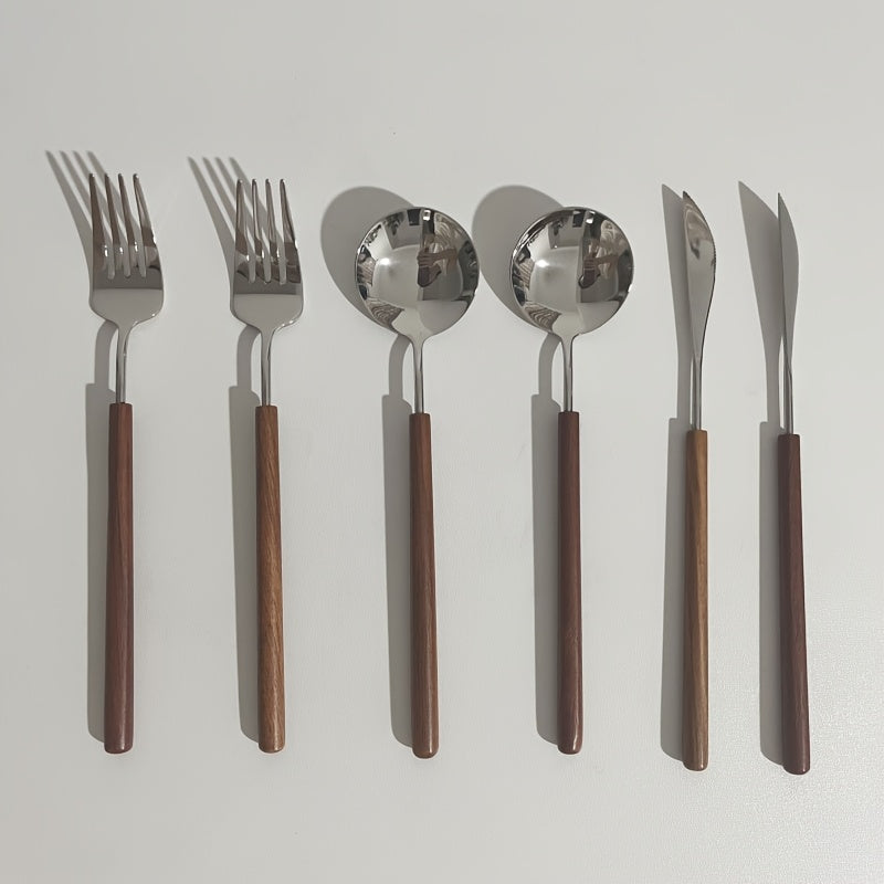 6pcs, Japanese-style 304 stainless steel Western cutlery, high-quality knife, fork, and spoon set, suitable for home, festive parties, and hotels