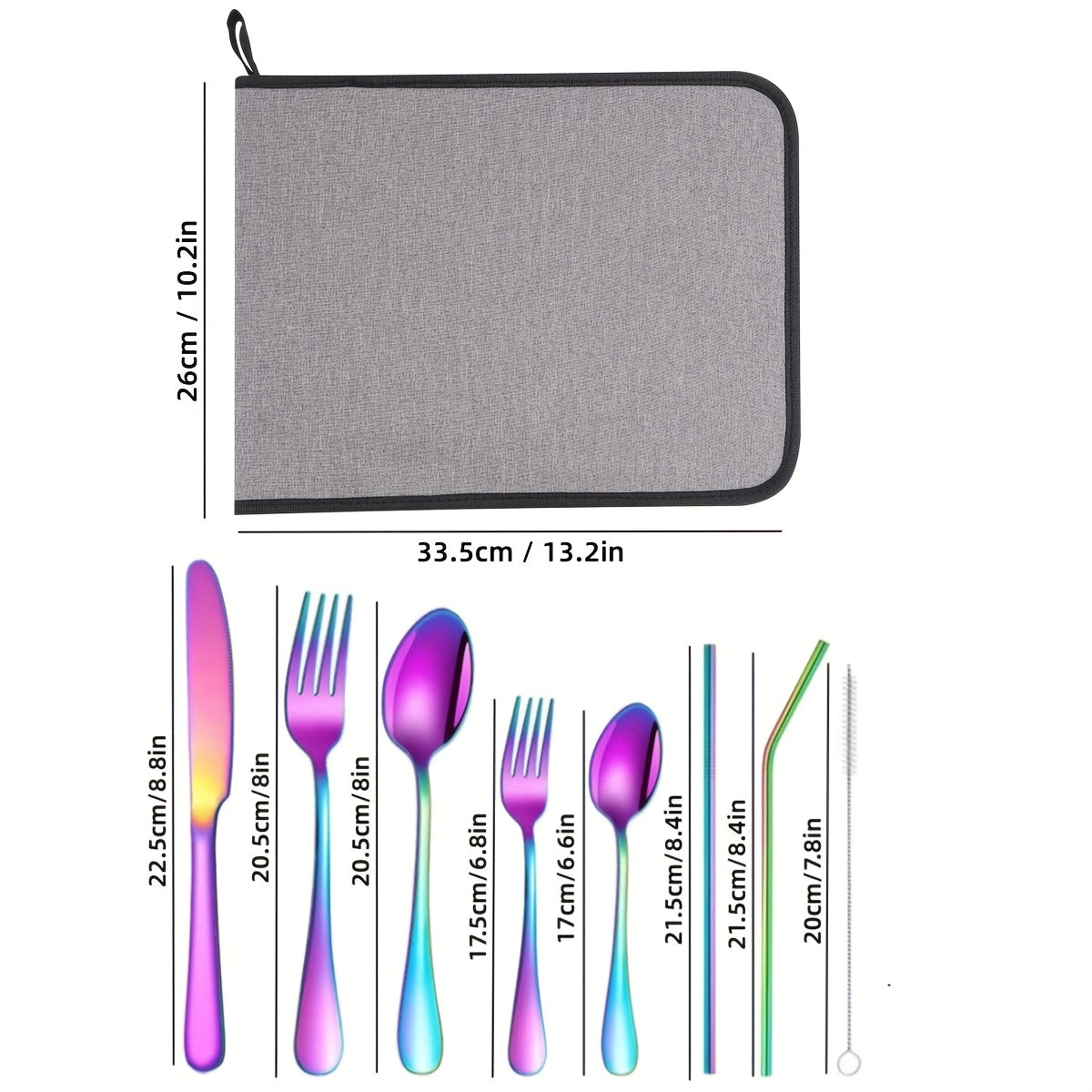 32pcs Summer Outdoor Portable Stainless Steel Outdoor Tableware Set, Includes Knife, Fork, Spoon, Straw and Cleaning Brush, Large Portable Bag. Reusable, Lightweight and Convenient, Suitable for Outdoor Picnics, Camping Gatherings, Travel, Gifts for Peopl
