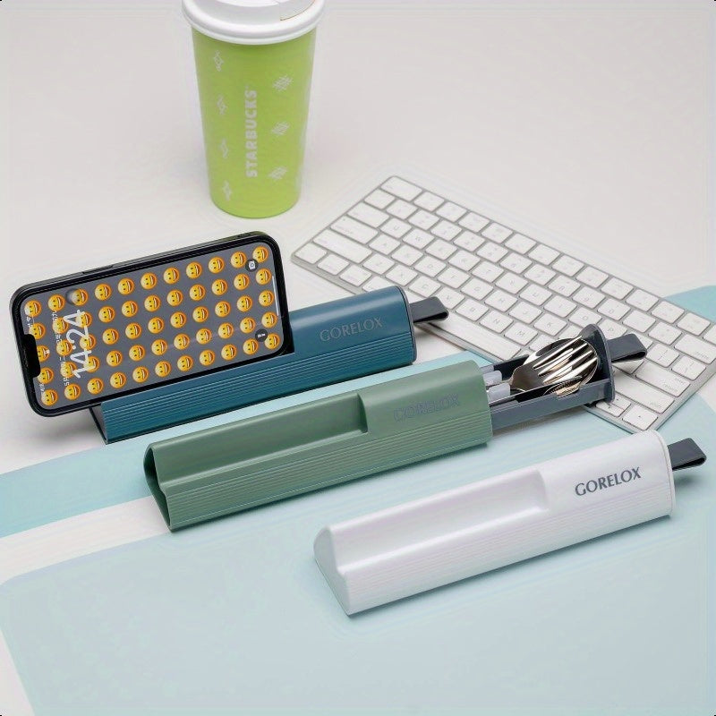 Set of 4 Travel Utensils Made of Stainless Steel, Reusable Cutlery, Portable Silverware Lunch Box Suitable for Camping And Office, Includes Fork, Spoon, Knife, And Case.