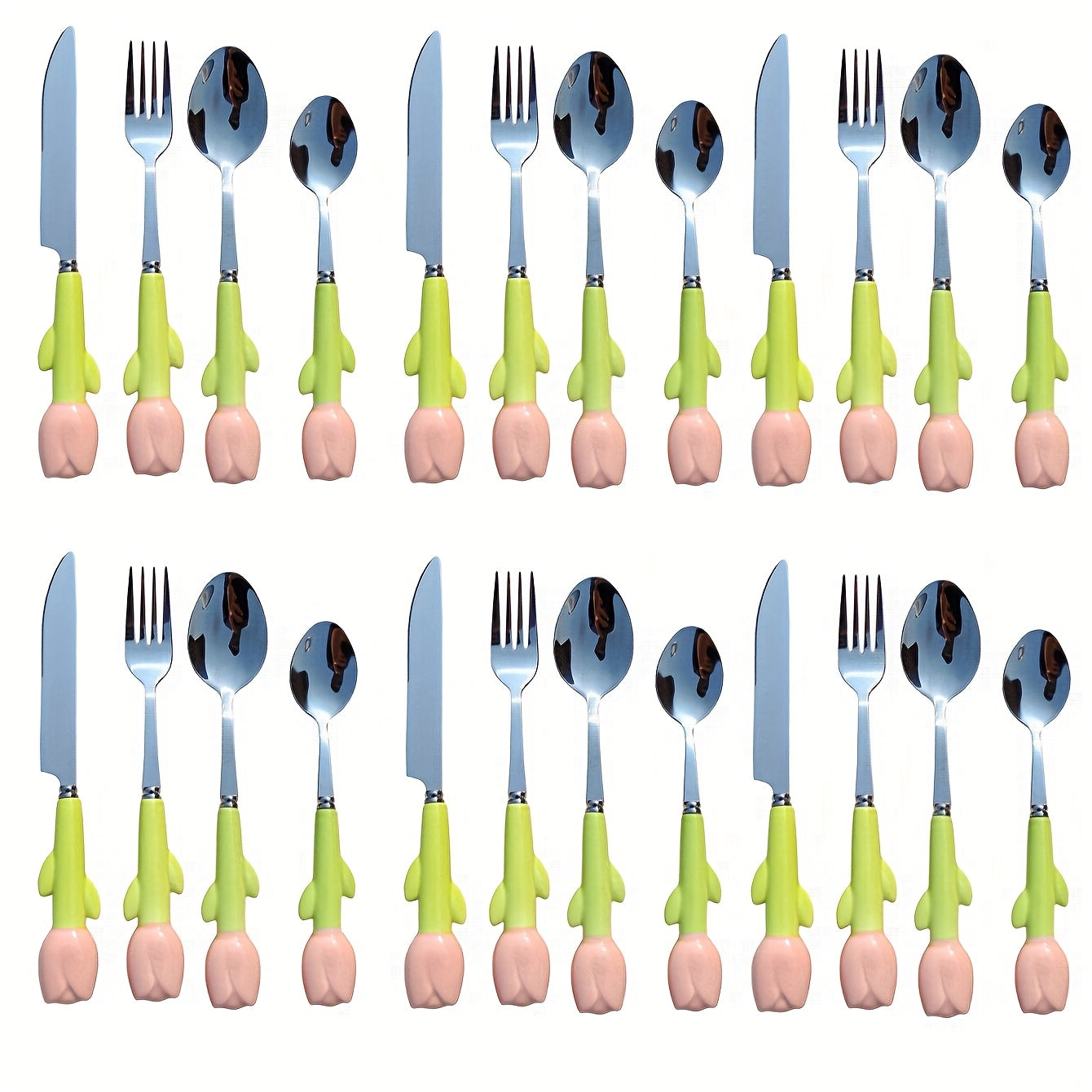 24pcs Unique Ceramic Handle Steak Knife, Dessert Spoon, Fork, and Spoon Tableware Set - Creative Kitchen Tools and Accessories Including Knife, Fork, and Spoon - Very Cute, Suitable for Daily Family Dining, Birthday Parties, and Festival Parties