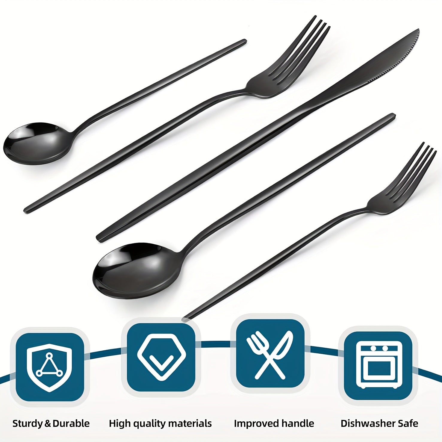60pcs Luxury Black Stainless Steel Cutlery Set, 12 People Family Hotel Knives Forks Spoons Set With Gift Box, Including Dinner Knives, Dinner Spoons, Dinner Forks, Dessert Spoons, Dessert Forks, Perfect For Banquets, Parties, Restaurants