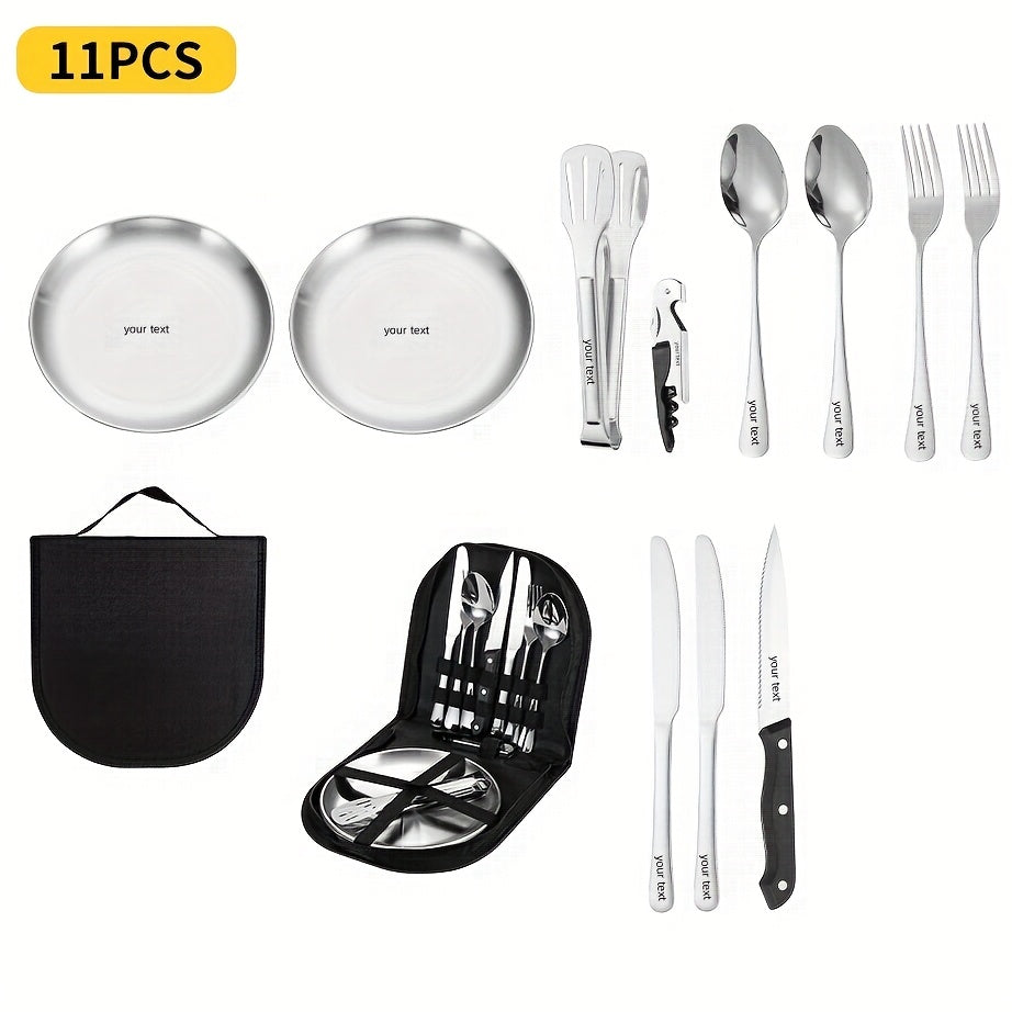 Customizable Stainless Steel Utensil Set with Spoon, Fork, and Knife - Personalized Travel & Camping Essentials, Portable Storage Case, Ideal for Holidays and Everyday Use, Camping Utensils|Polished Finish|Durable Utensils