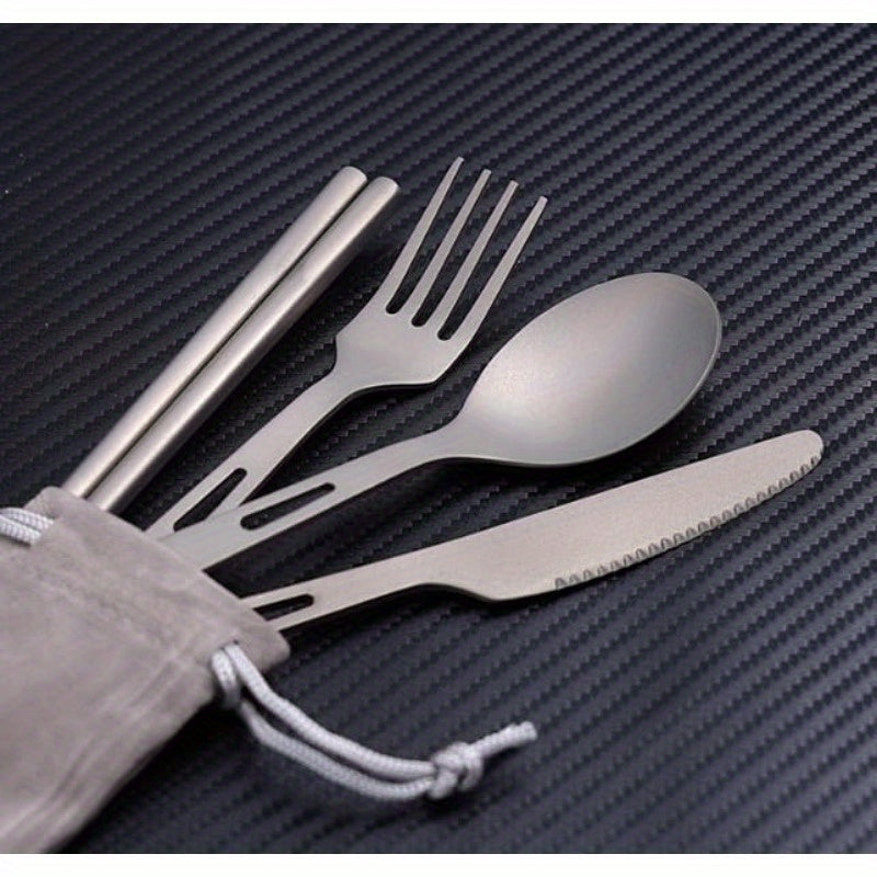 Titanium Camping Utensil Set 5pcs Lightweight Knife Fork Spoon Spork and Chopsticks UltraDurable for Backpac Backpacking Adventures, Hiking Gear, Backpacking Essentials, Mini Utensils, Spork Design, Smooth Finish, Topgrade Material, Multiuse Spoon,