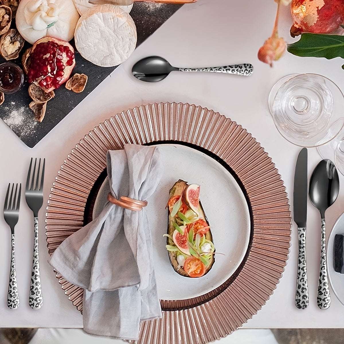Personalized Black Leopard Print Tableware Set - Stainless Steel Spoon, Fork, Knife - Mirror Polished, Durable, Ideal for Home Kitchen, Holiday Dining | Stylish Cutlery | Durable Utensils, Spoo