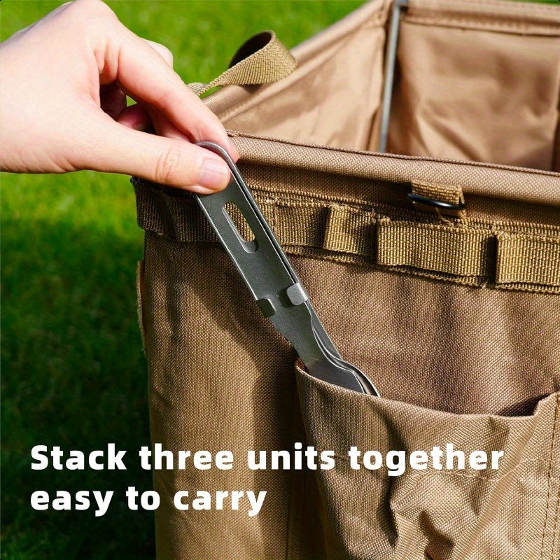 3pcs Stainless Steel Camping Utensil Set with Knife & Bottle Opener - Heavy-Duty Compact Flatware, Detachable & Lightweight (6.3 Inch) - Portable Outdoor Cutlery with Ergonomic Grip, Dishwasher Safe - Ideal for Camping, Hiking, Travel, Emergency Kits -