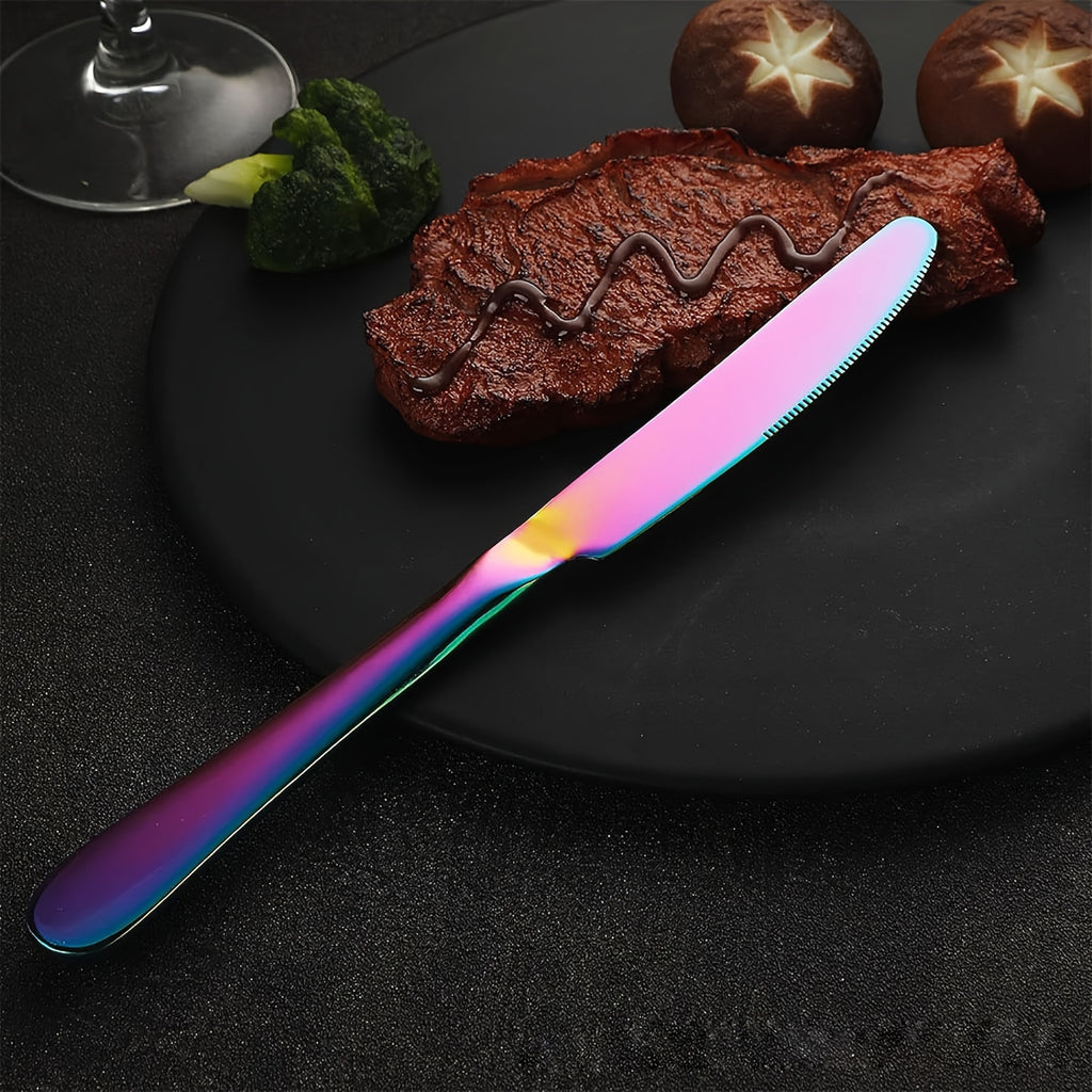 [Rainbow Cutlery Set] 60/30pcs Stainless Steel Cutlery Set | Mirror Polished Flatware Set for 12 People, Dishwasher Safe, Includes Dinner Knives×12, Dinner Spoons×12, Dinner Forks×12, Dessert Spoons×12, Dessert Forks×12 - Ideal for Homes, Restaurants, and