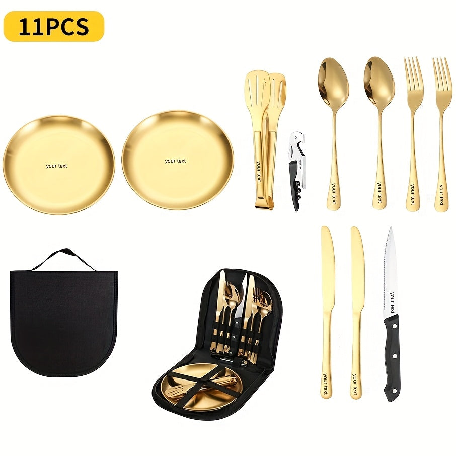 Customizable Stainless Steel Utensil Set with Spoon, Fork, and Knife - Personalized Travel & Camping Essentials, Portable Storage Case, Ideal for Holidays and Everyday Use, Camping Utensils|Polished Finish|Durable Utensils