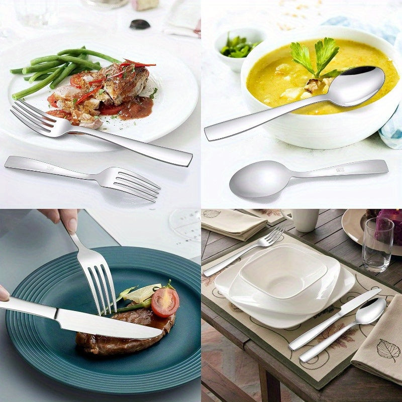 18 10 Stainless Steel Flatware Set for 4 20pcs Modern Silverware Cutlery Set Fancy Square Eating Utensils Forks Spoons Tableware for Home Wedding Entertaining Dishwasher Safe