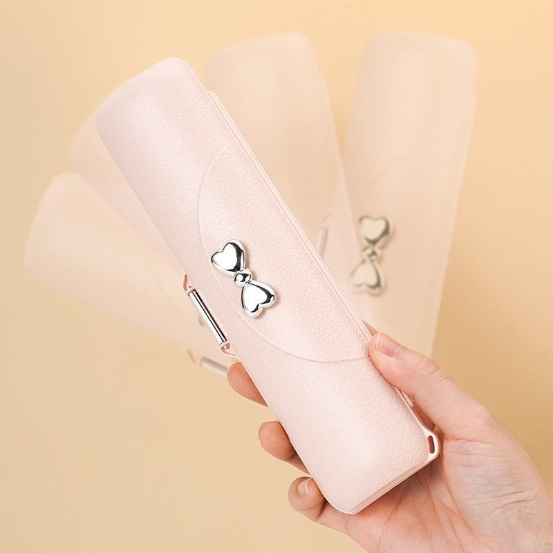 A Set of Bow Tie Portable Cutlery - 3pcs Stainless Steel Utensils with Plastic Handles, Including Spoon, Fork, Chopsticks, And Storage Box - An Attractive Travel Cutlery Set.