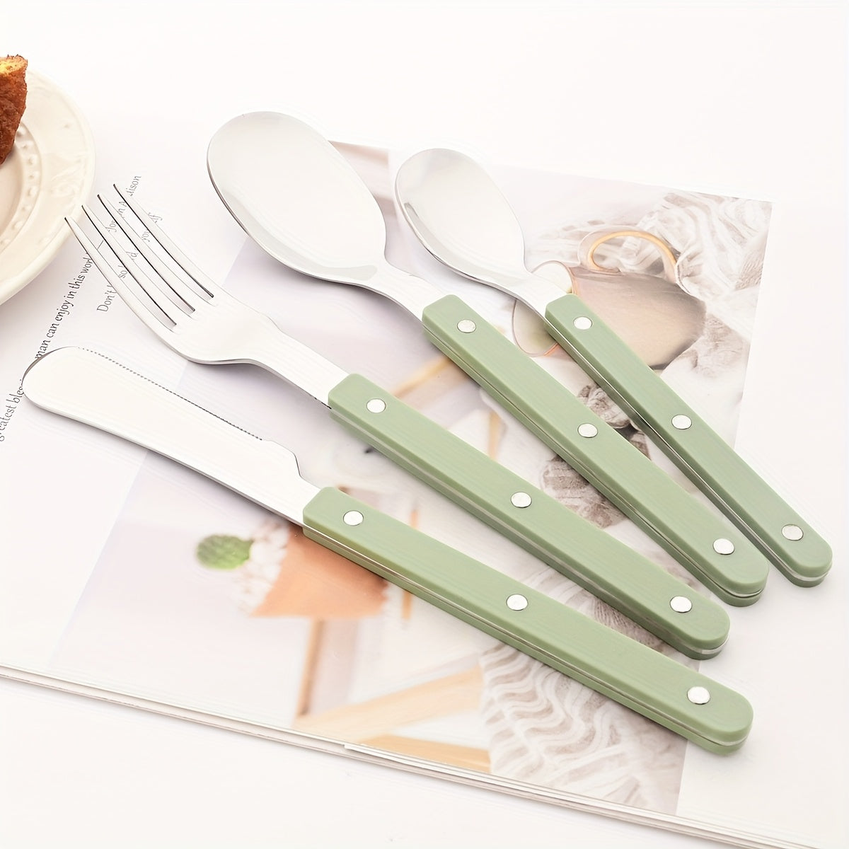 4/16/24pcs Imitation Acrylic Handle Tableware Set, Mirror Stainless Steel Tableware, Dinner Knife, Fork, Spoon, Coffee Spoon Tableware Set, Suitable for Parties, Weddings, Festivals, Restaurants, Hotels, Gifts.