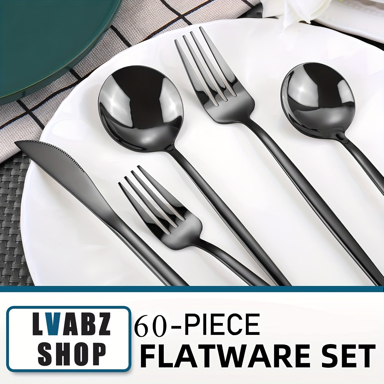 60pcs Luxury Black Stainless Steel Cutlery Set, 12 People Family Hotel Knives Forks Spoons Set With Gift Box, Including Dinner Knives, Dinner Spoons, Dinner Forks, Dessert Spoons, Dessert Forks, Perfect For Banquets, Parties, Restaurants