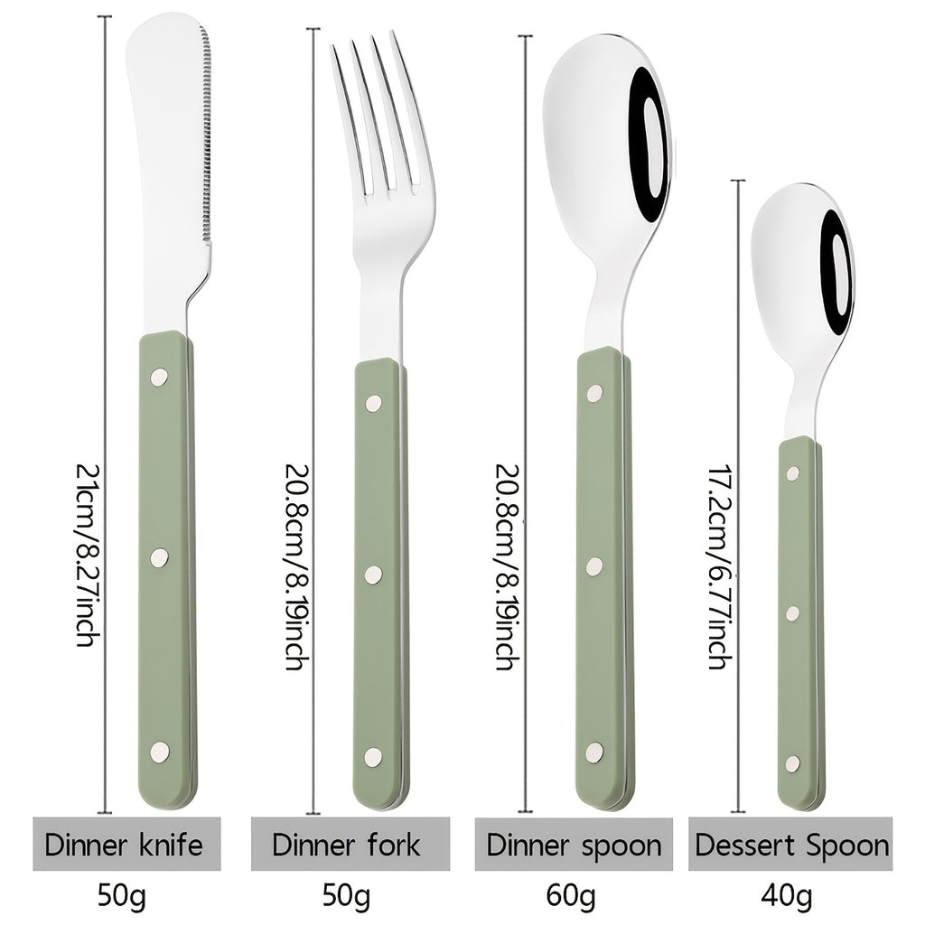4/16/24pcs Imitation Acrylic Handle Tableware Set, Mirror Stainless Steel Tableware, Dinner Knife, Fork, Spoon, Coffee Spoon Tableware Set, Suitable for Parties, Weddings, Festivals, Restaurants, Hotels, Gifts.
