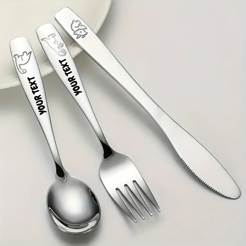 Personalized Stainless Steel Cutlery Set, Custom Carved Name, 3/6/9/12 Dinosaur Pattern Set, Including Knife, Fork, Spoon, And Teaspoon, Suitable for General Dining And Special Occasions