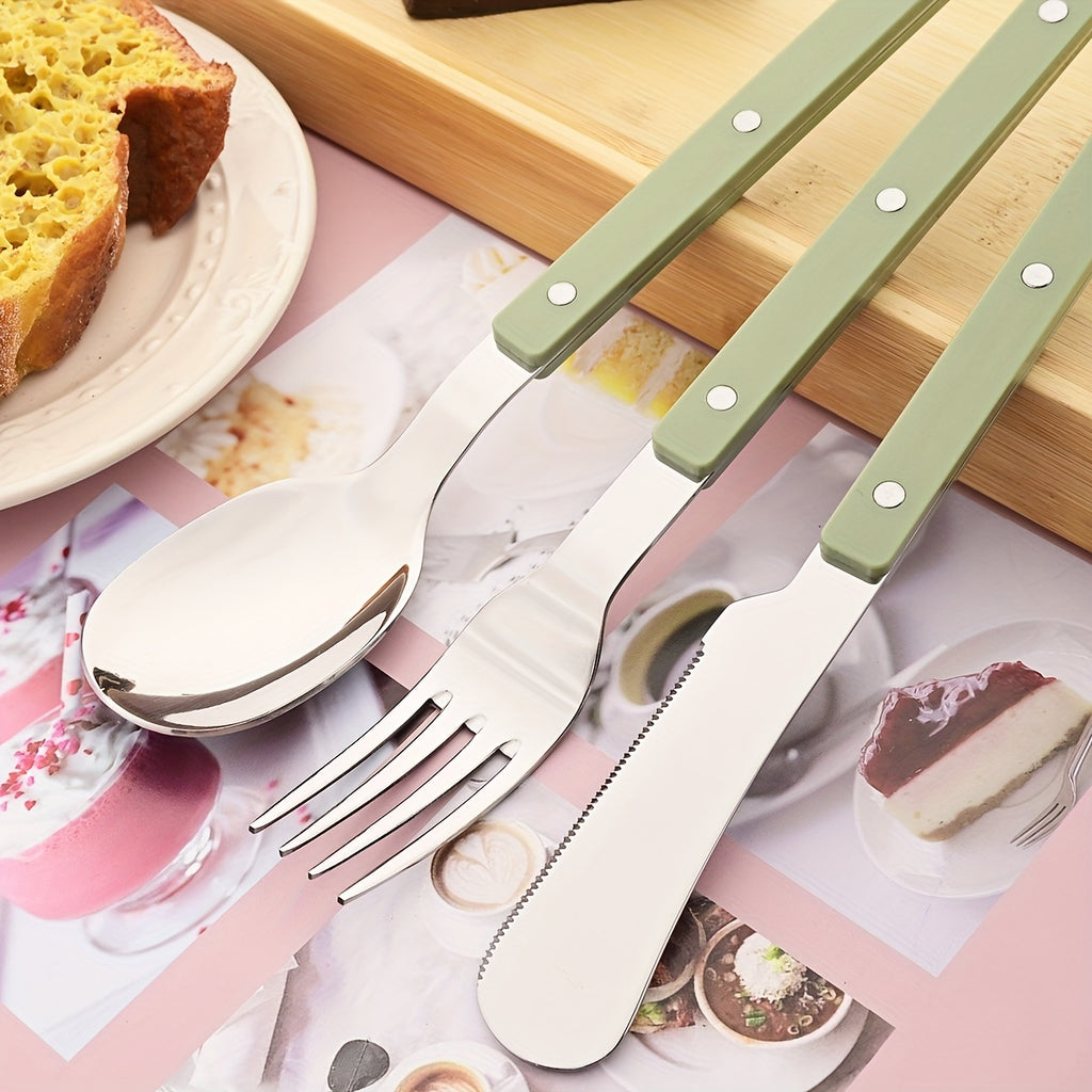 4/16/24pcs Imitation Acrylic Handle Tableware Set, Mirror Stainless Steel Tableware, Dinner Knife, Fork, Spoon, Coffee Spoon Tableware Set, Suitable for Parties, Weddings, Festivals, Restaurants, Hotels, Gifts.