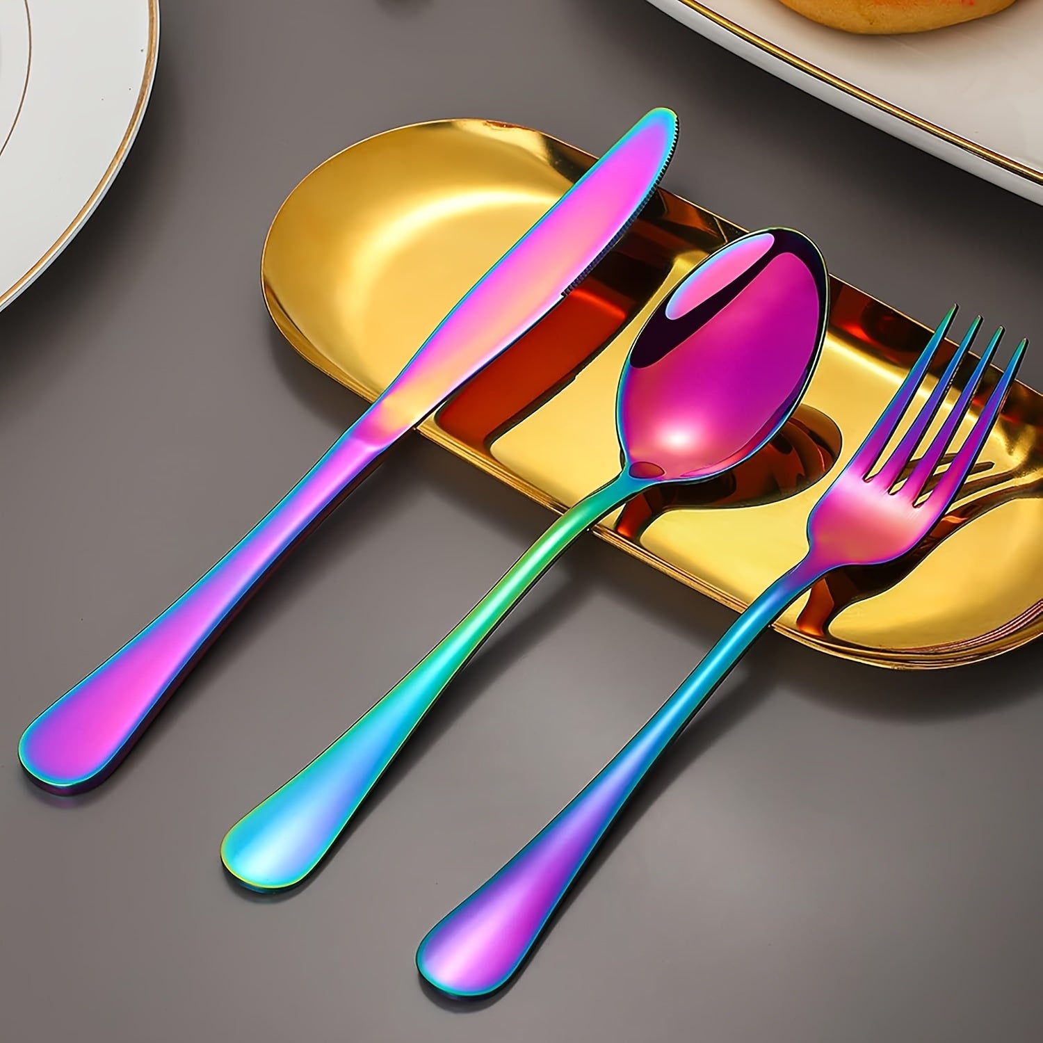 [Rainbow Cutlery Set] 60/30pcs Stainless Steel Cutlery Set | Mirror Polished Flatware Set for 12 People, Dishwasher Safe, Includes Dinner Knives×12, Dinner Spoons×12, Dinner Forks×12, Dessert Spoons×12, Dessert Forks×12 - Ideal for Homes, Restaurants, and