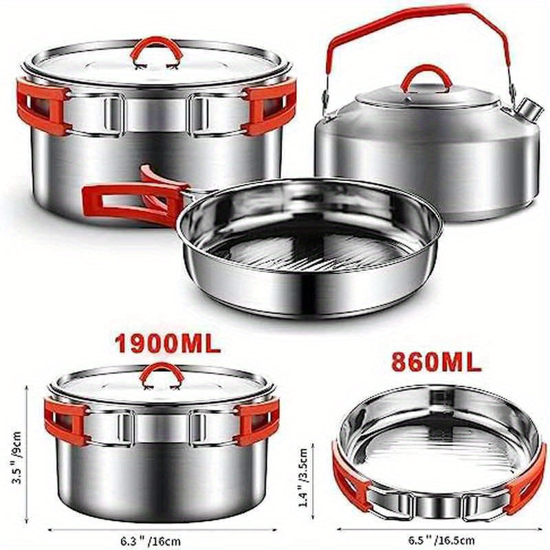 304 Stainless Steel Camping Cookware Set for 2 People - Complete Mess Kit with Pots, Pans, Kettle, Plates, Forks, Knives & Spoons | Lightweight & Durable Outdoor Cookware with Sturdy Carry Bag | Rust-Resistant, Even Heat Distribution for Camping, Picnic,