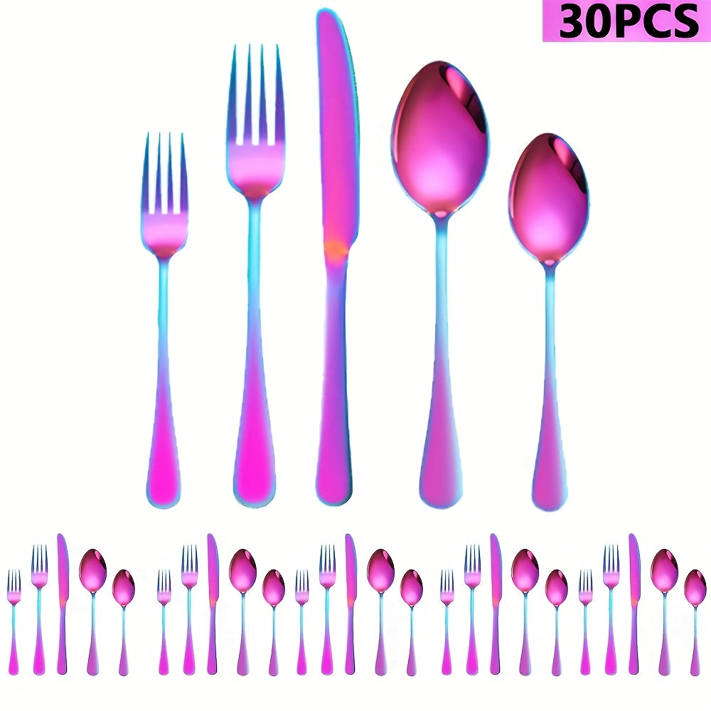 [Rainbow Cutlery Set] 60/30pcs Stainless Steel Cutlery Set | Mirror Polished Flatware Set for 12 People, Dishwasher Safe, Includes Dinner Knives×12, Dinner Spoons×12, Dinner Forks×12, Dessert Spoons×12, Dessert Forks×12 - Ideal for Homes, Restaurants, and