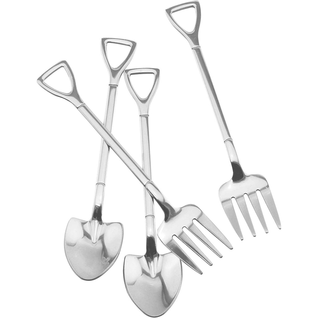 Elegant 4pc Stainless Steel Forks and Spoons Shovel Design Silverware Set Multipurpose Cutlery Home Decor