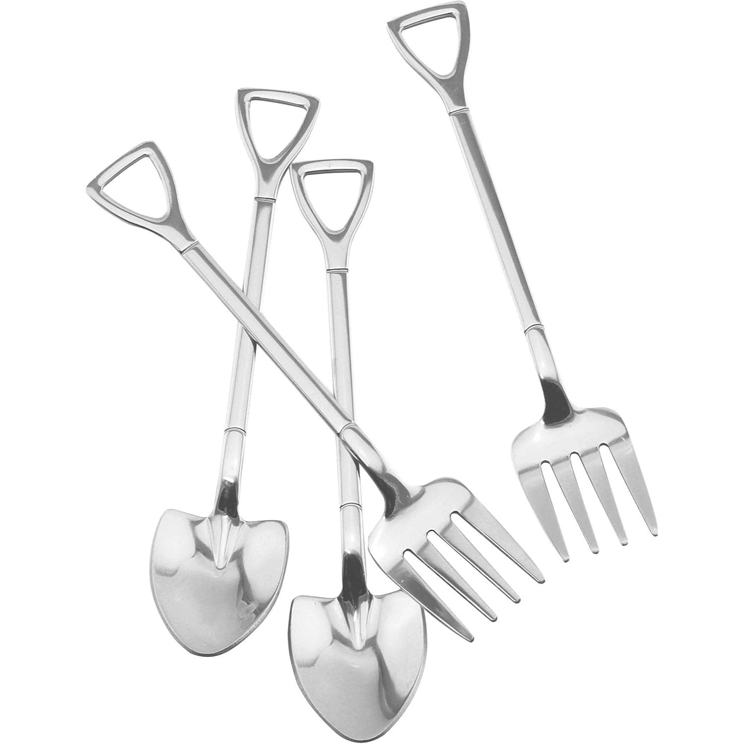 Elegant 4pc Stainless Steel Forks and Spoons Shovel Design Silverware Set Multipurpose Cutlery Home Decor
