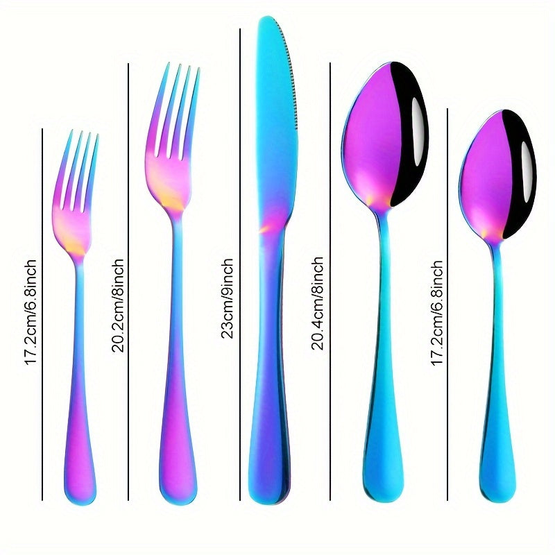 [Rainbow Cutlery Set] 60/30pcs Stainless Steel Cutlery Set | Mirror Polished Flatware Set for 12 People, Dishwasher Safe, Includes Dinner Knives×12, Dinner Spoons×12, Dinner Forks×12, Dessert Spoons×12, Dessert Forks×12 - Ideal for Homes, Restaurants, and