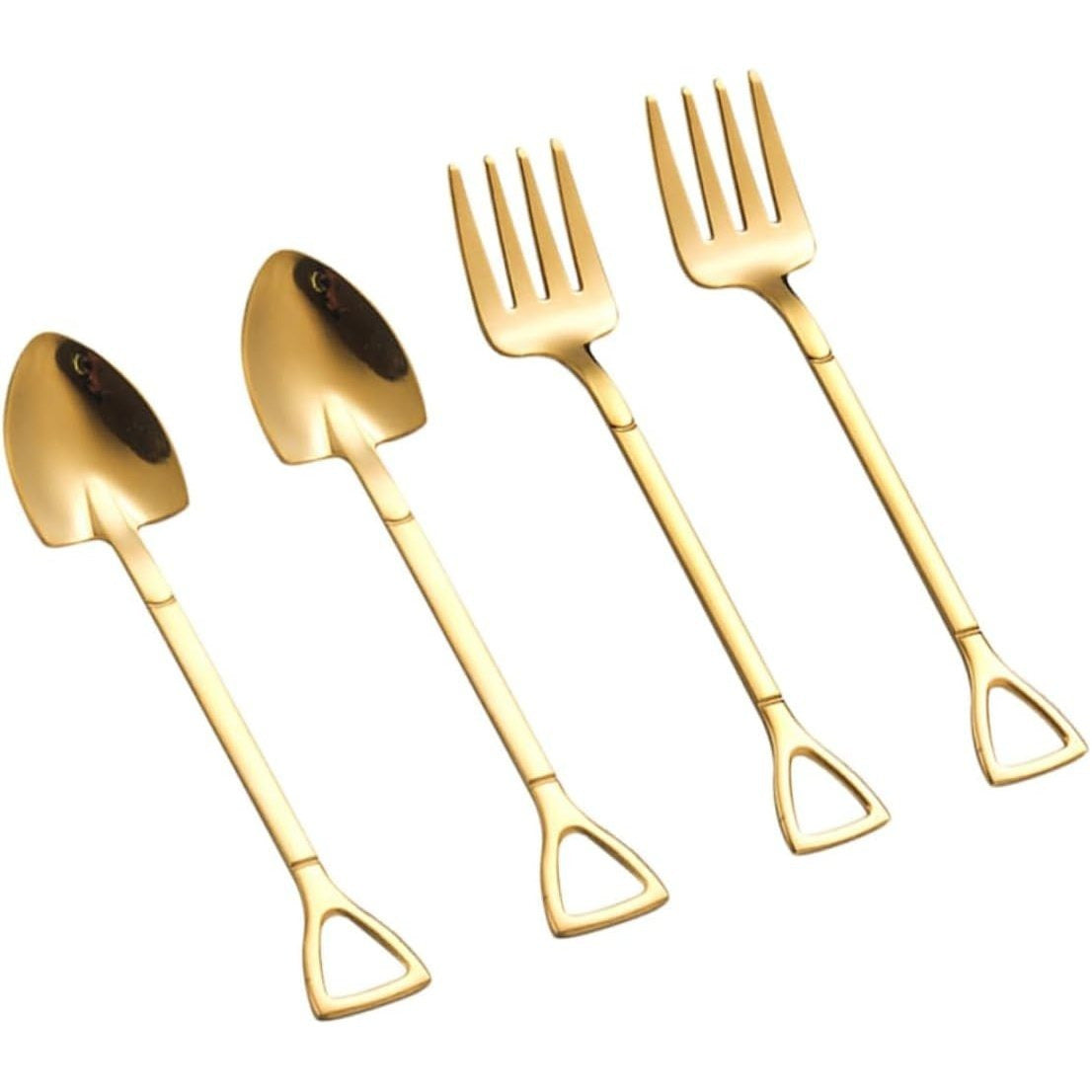 Elegant 4pc Stainless Steel Forks and Spoons Shovel Design Silverware Set Multipurpose Cutlery Home Decor