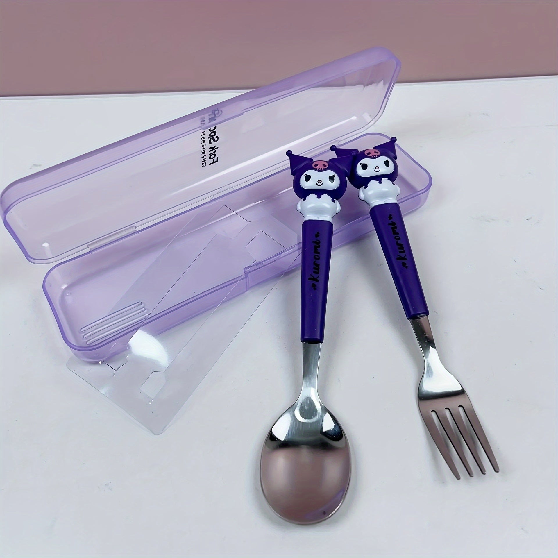 () Sanrio Cute Black Cat Maruko-chan and Hello Kitty Cartoon Spoon and Fork Set: Stainless Steel Kitchenware, 2pcs Set, Suitable for Restaurants and Food Trucks