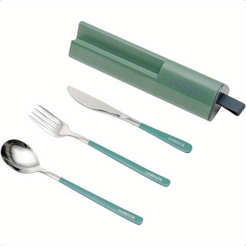 Set of 4 Travel Utensils Made of Stainless Steel, Reusable Cutlery, Portable Silverware Lunch Box Suitable for Camping And Office, Includes Fork, Spoon, Knife, And Case.